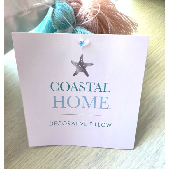 THROW PILLOW-COASTAL HOME-Embroidery-Birds-Folk Design-Tassles-Large-17" x 17" - Picture 11 of 14